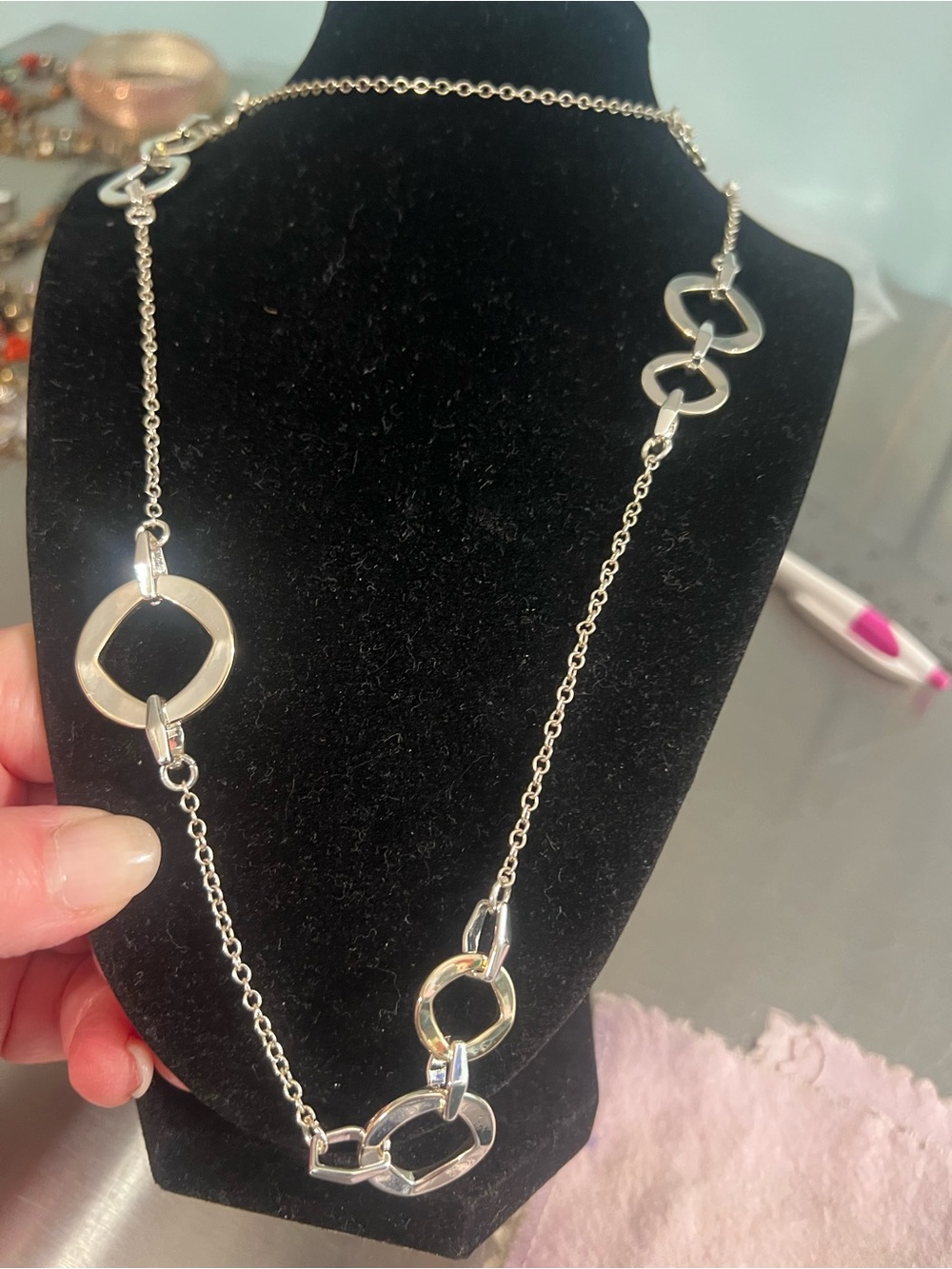 Swarovski 34” Silver-Tone Interlocking Link Necklace